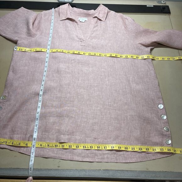 Antibes Blanc Womens Linen Popover Top Size 1X Lagenlook Collared Coastal Beachy - Picture 9 of 10